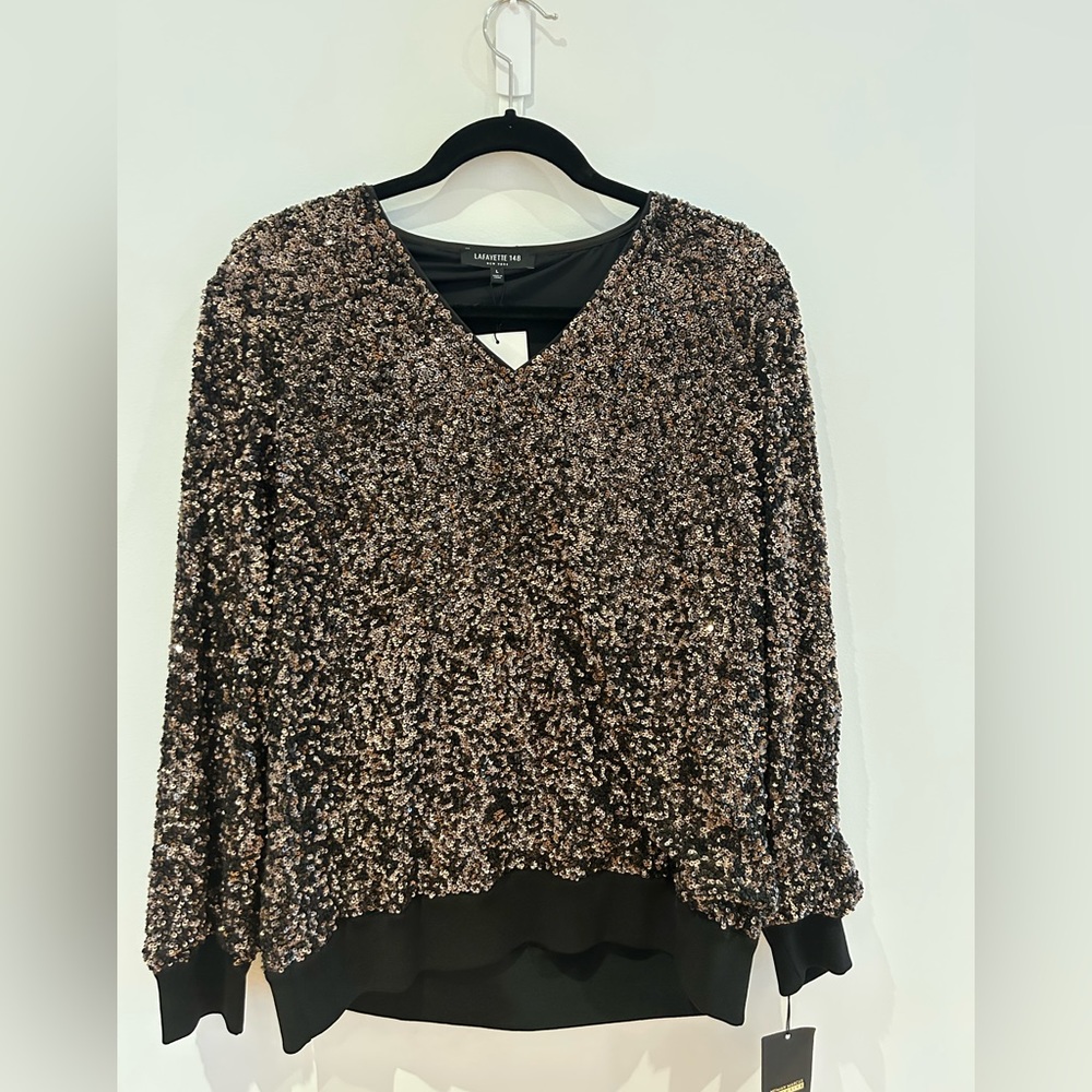 Lafayette 148 New York Sequin Sparkly Sweater Size Large